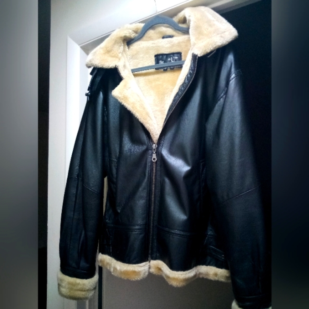 Leather/ Polyester Shearling Biker Jacket
